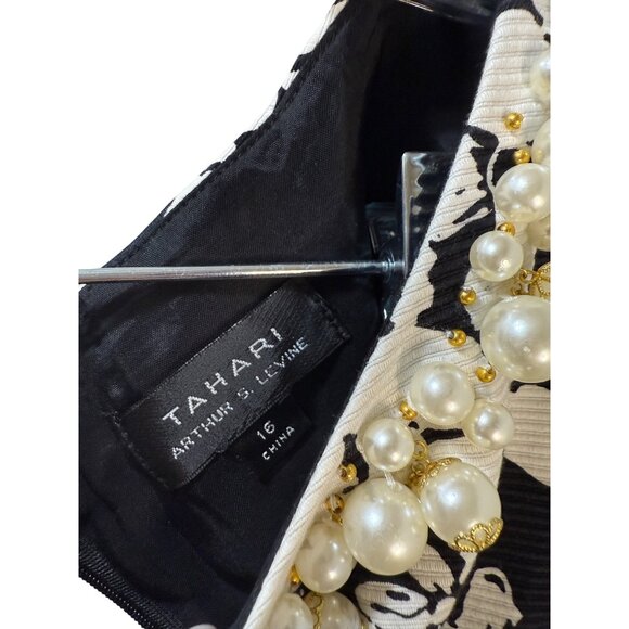 Tahari Arthur S. Levine Floral‎ Black & White Sleeveless Dress Size 16 - Picture 9 of 10